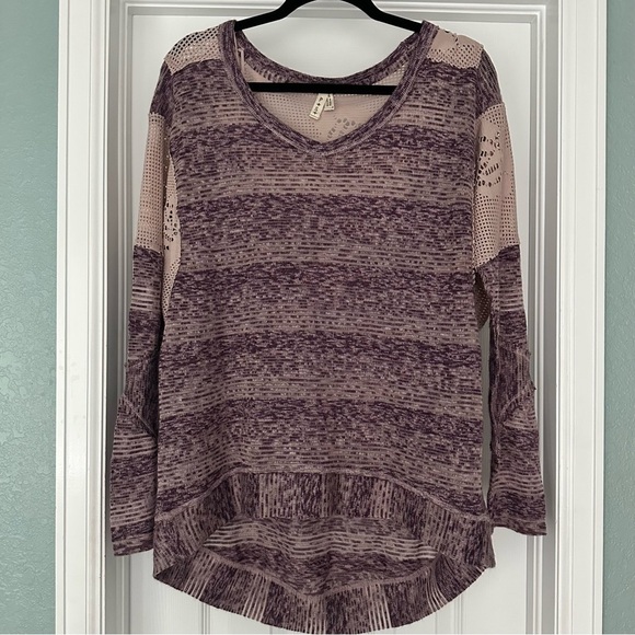 Free People WE THE FREE Purple Striped Pointelle Boho Lagenlook Oversized Top - Picture 1 of 11